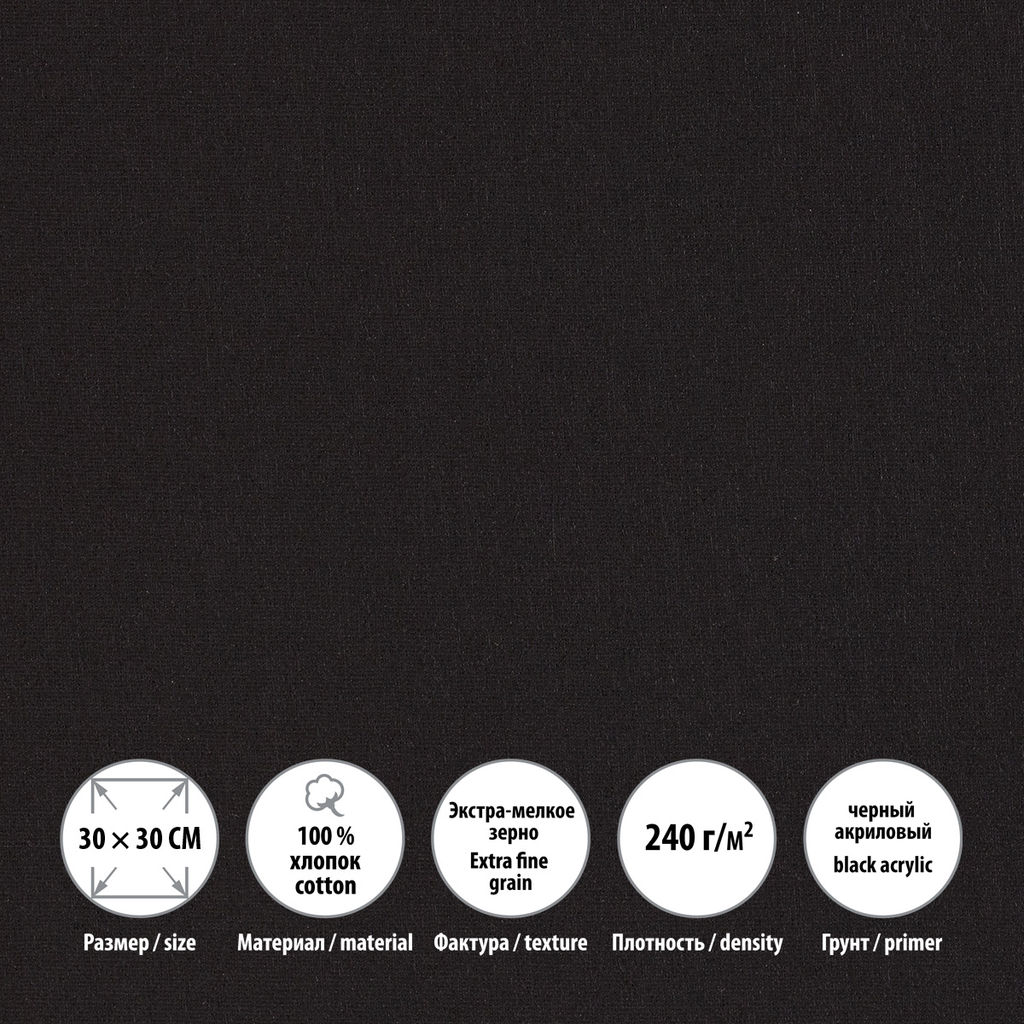 Холст грунтованный на подрамнике VISTA-ARTISTA ACBF-3030 100% хлопок 30 х 30 см 240 г/кв.м 2 шт PERESLAVL BLACK EDITION мелкозернистый