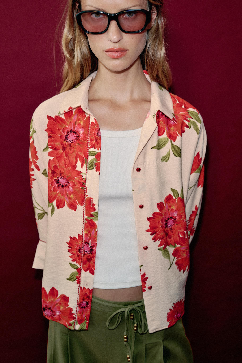 CAMISA ESTAMPADO FLORAL / Crudo / Rojo - Zara фото 7