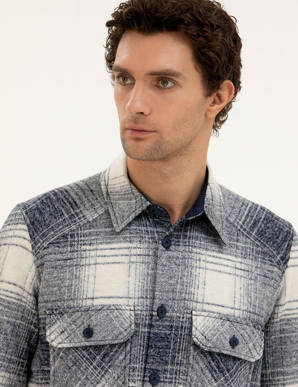 Темно-синяя рубашка-рубашка в клетку из смесовой шерсти - Cacharel фото 2