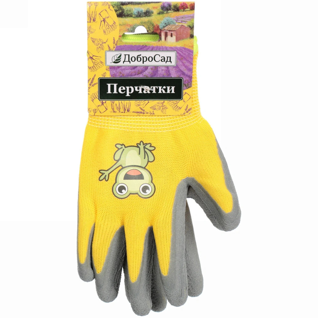 Цена за 2 шт. Перчатки нейлоновые детские "Little gardener-Лягушонок" с полиуретановым покрытием полуоблитые, желтые S р-р ДоброСад
