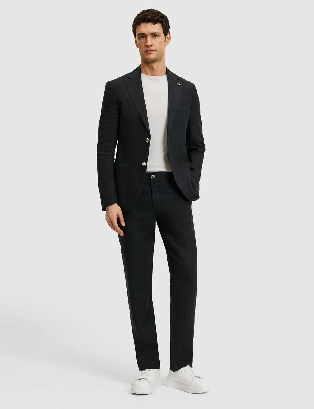 Siyah Slim Fit Beli Lastikli %100 Keten Pantolon