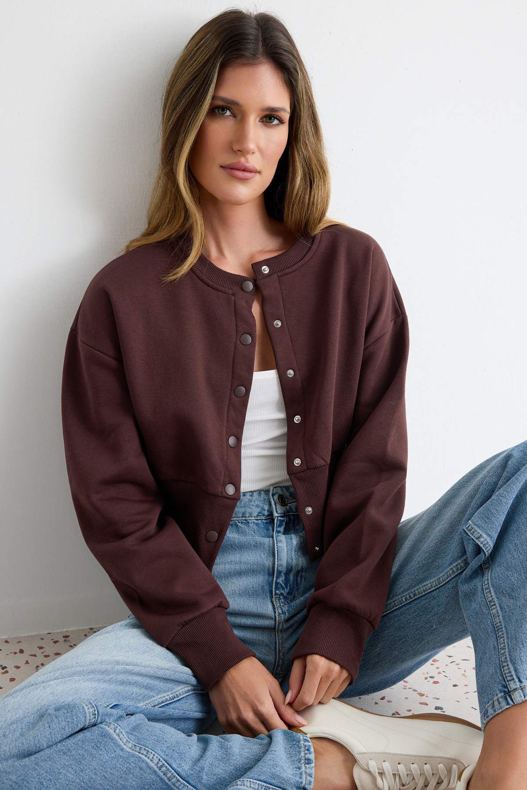 Kahverengi Kal_n Bele Oturan __t__t Detayl_ Regular Kal_p Crop _rme H_rka/Sweatshirt TWOAW27SW00041 - Trendyolmilla фото 2