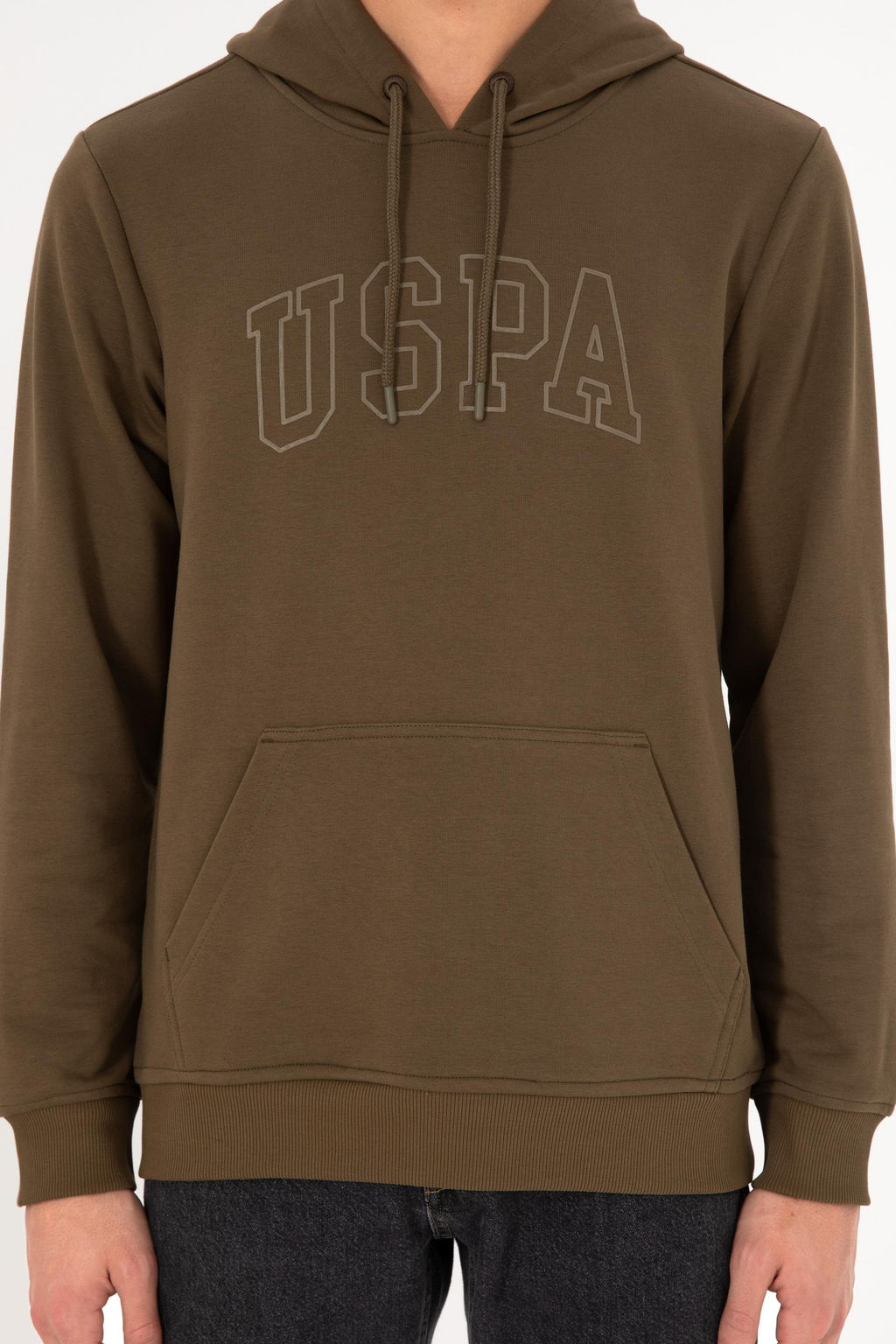 Erkek Regular Fit Kap__onlu Haki Basic Sweatshirt