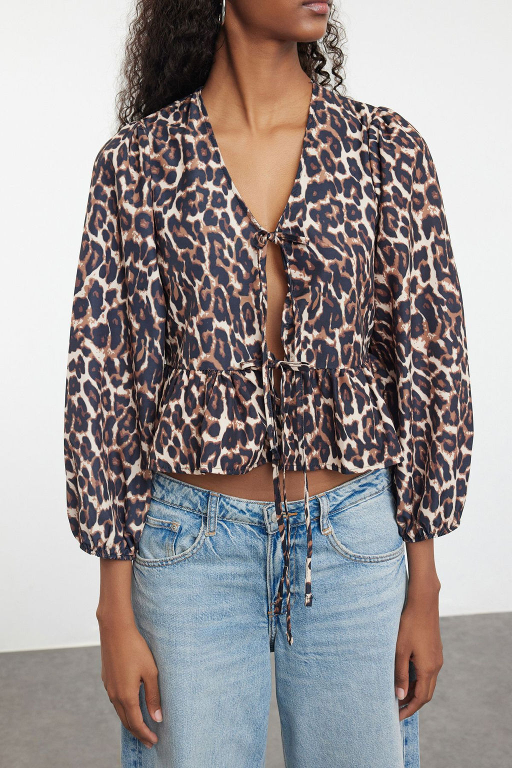 Cok Renkli Animal Leopar Desenli Baglamal? Regular Normal Kal?p Dokuma Gomlek TWOAW25GO00087