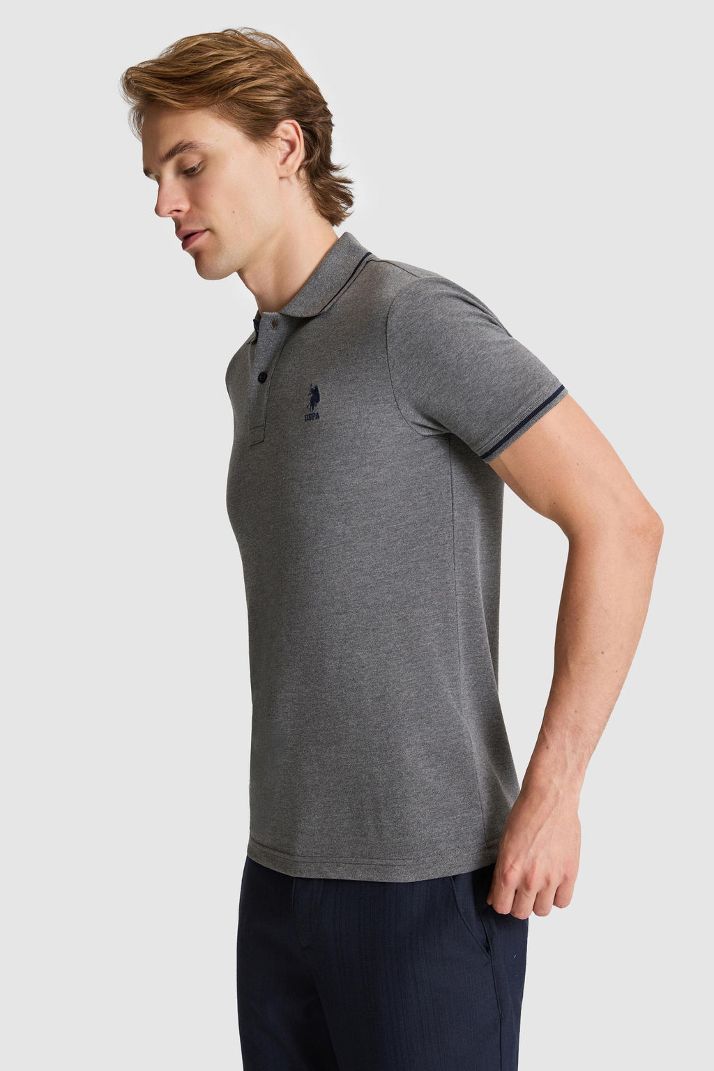 Erkek Antrasit Melanj Slim Fit Polo Yaka Basic Ti__rt