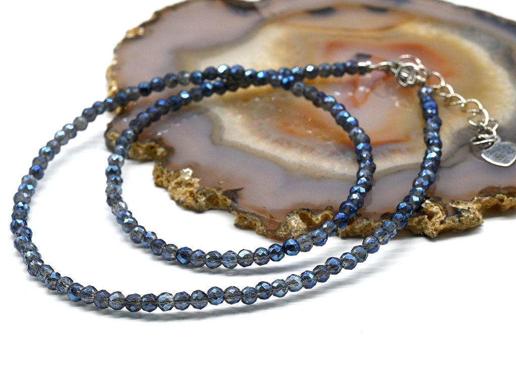 Чокер из циркона шарик гр.3мм цв.синий хамелеон, 39см