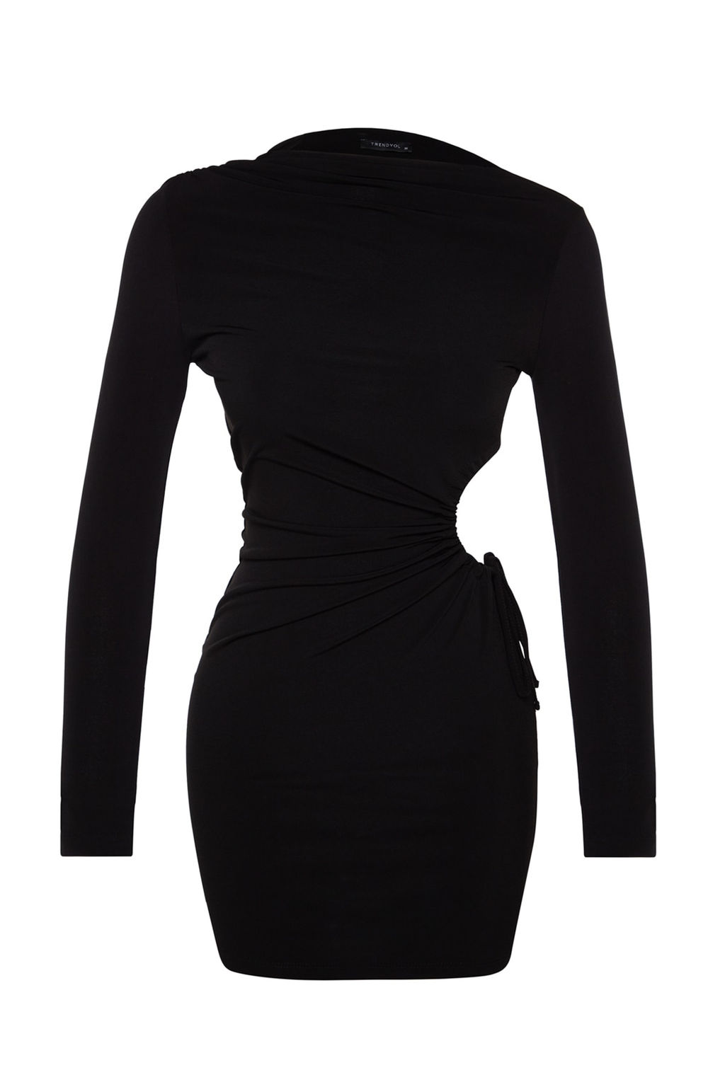 Trendyolmilla Saks Vucuda Oturan Pencere/Cut Out Detayl? Orme K?sa S?k Abiye Elbise TPRAW24EL00063  фото 7