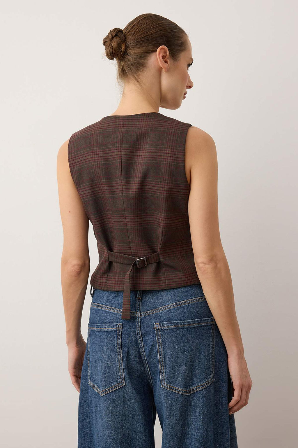 Kahverengi Bordo Ekoseli/Kareli Dokuma Yelek TWOAW26YE00063 - Trendyolmilla фото 4