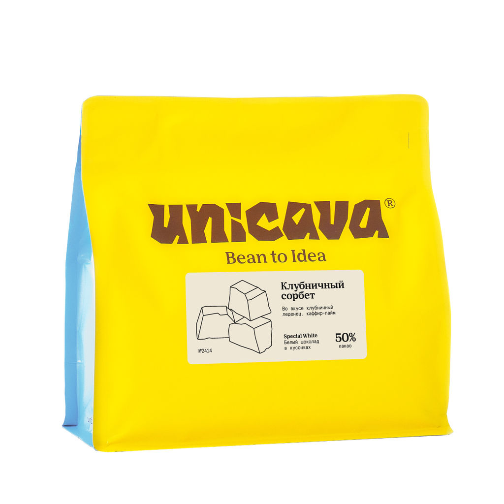 Клубничный сорбет, белый шоколад 50 %