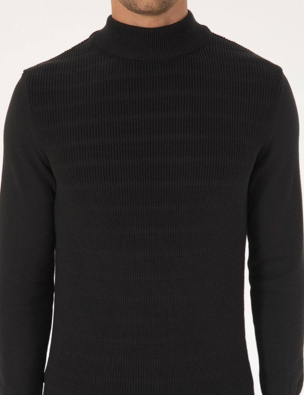 Siyah Slim Fit Yar_m Bal_k__ Yaka Triko Kazak - Pierre cardin фото 6