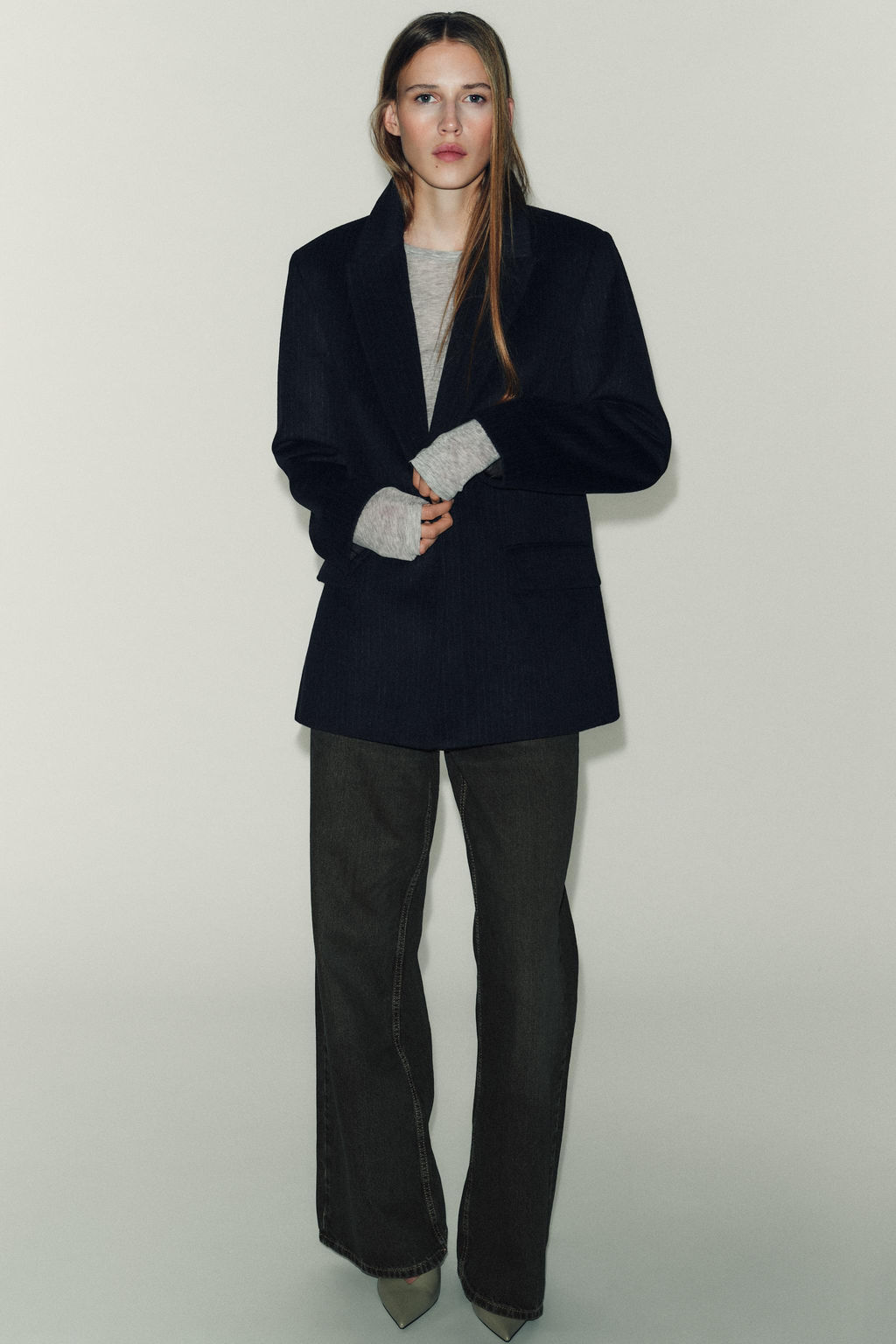 WOOL BLEND PINSTRIPE BLAZER