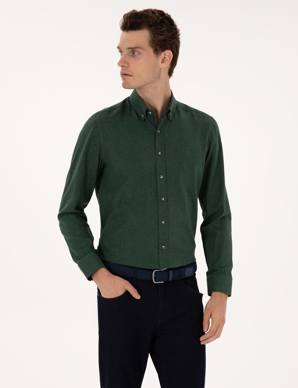 Ye_il Flanel Dokulu Slim Fit Uzun Kollu G_mlek - Pierre cardin фото 3