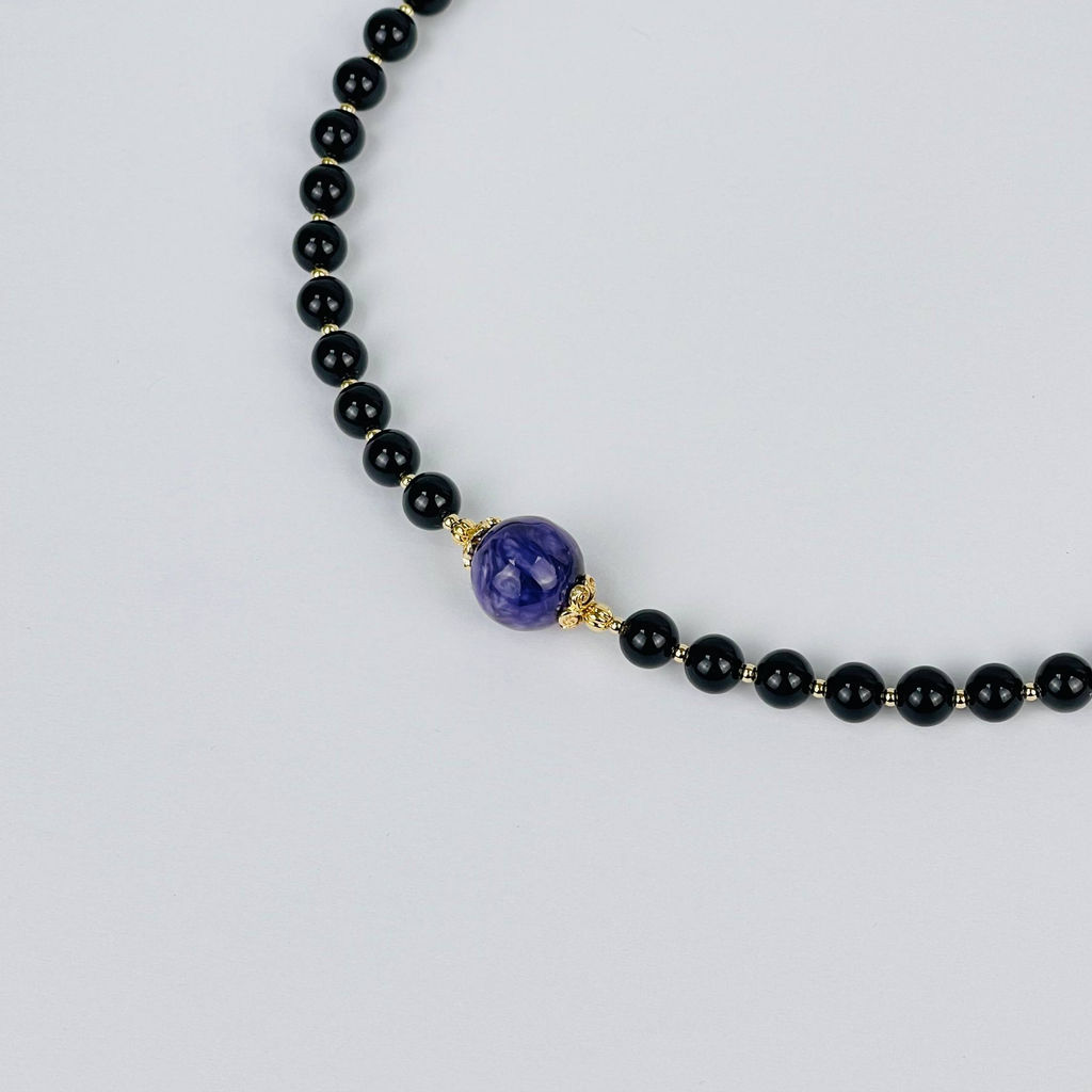 Колье из Обсидиана и Чароита - Радуга самоцветов фото 2