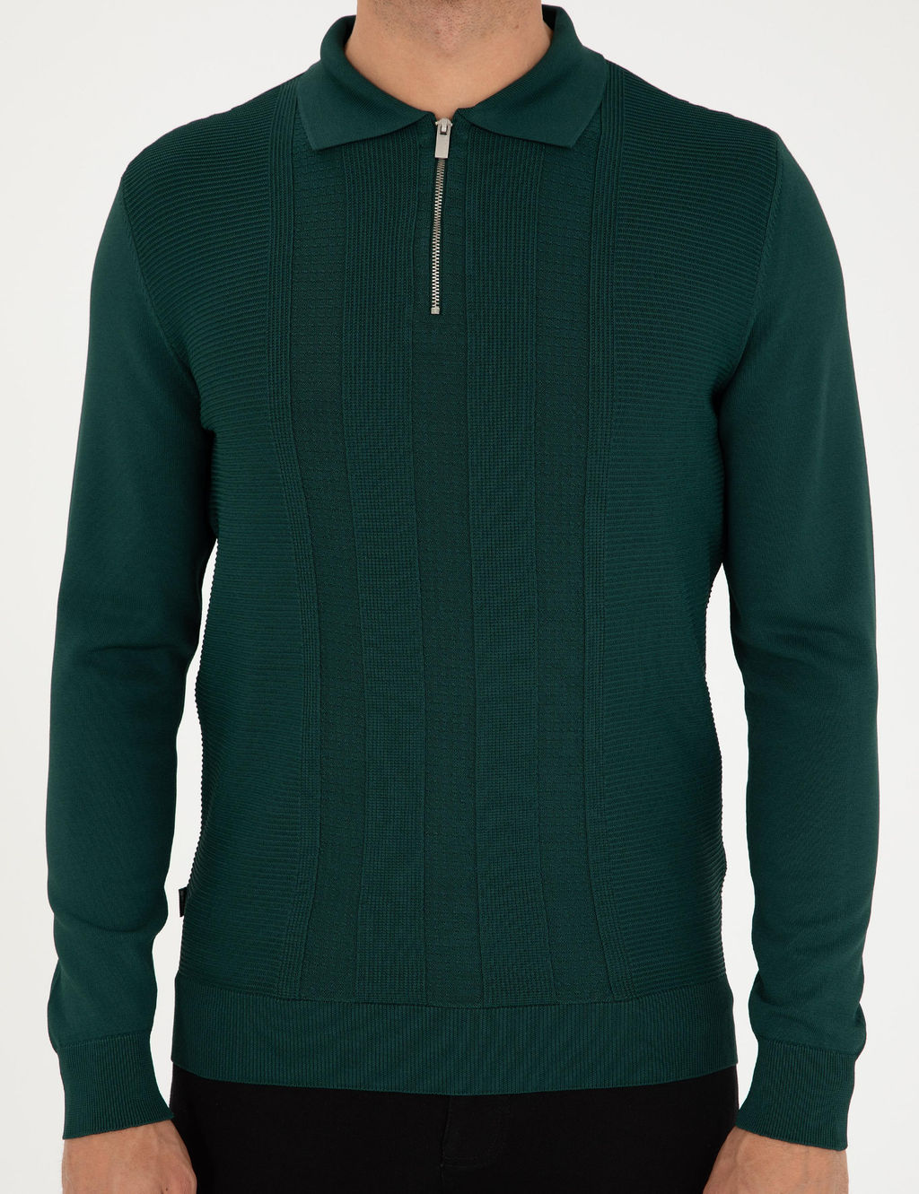 Ye_il Regular Fit Fermuarl_ Polo Yaka Triko Kazak