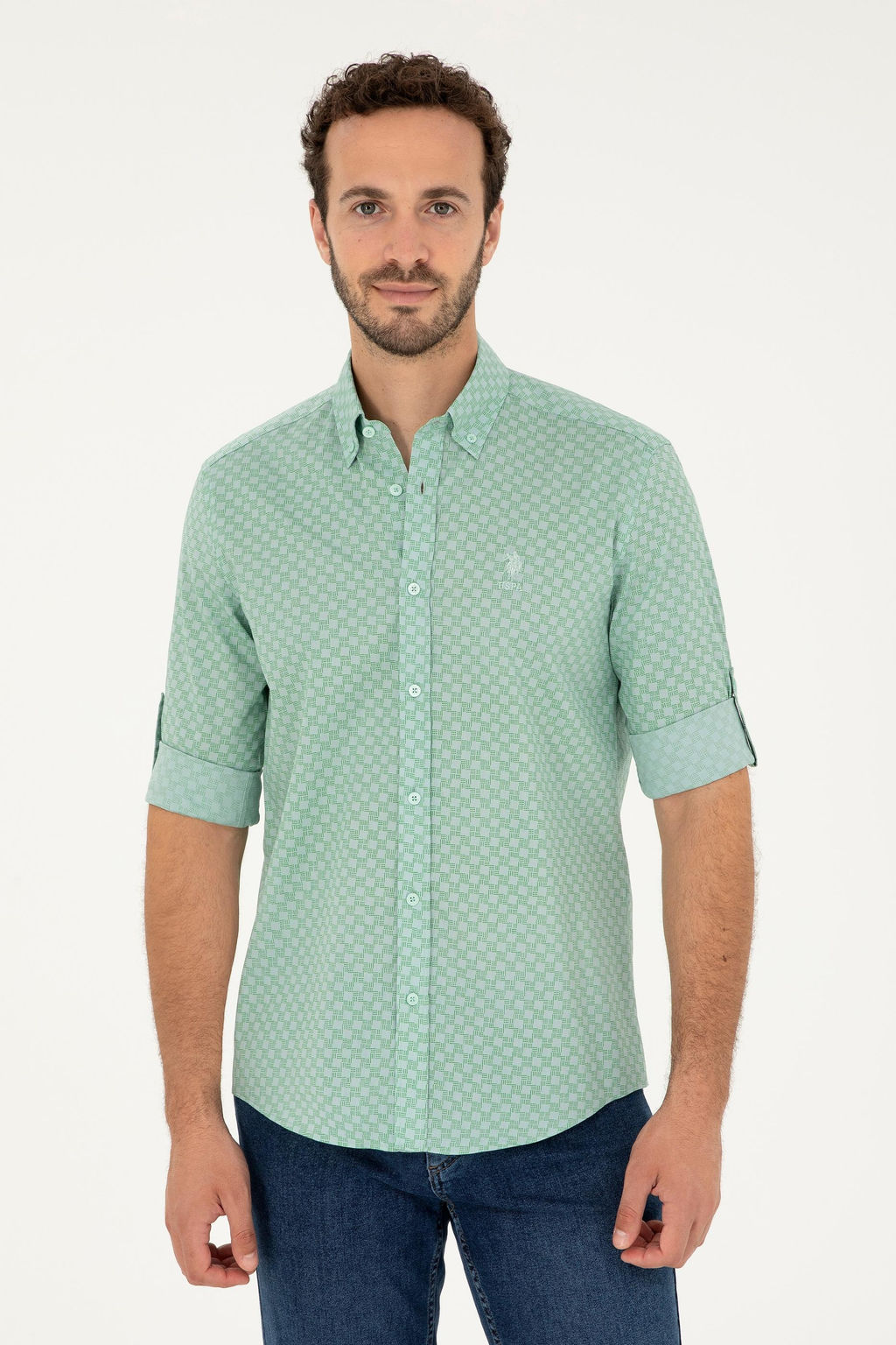 Мужская рубашка зеленого цвета с длинным рукавом Неожиданная скидка в корзине