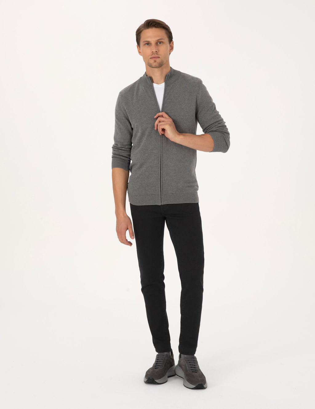 Gri Melanj Slim Fit Fermuarl_ Triko H_rka - Pierre cardin фото 4