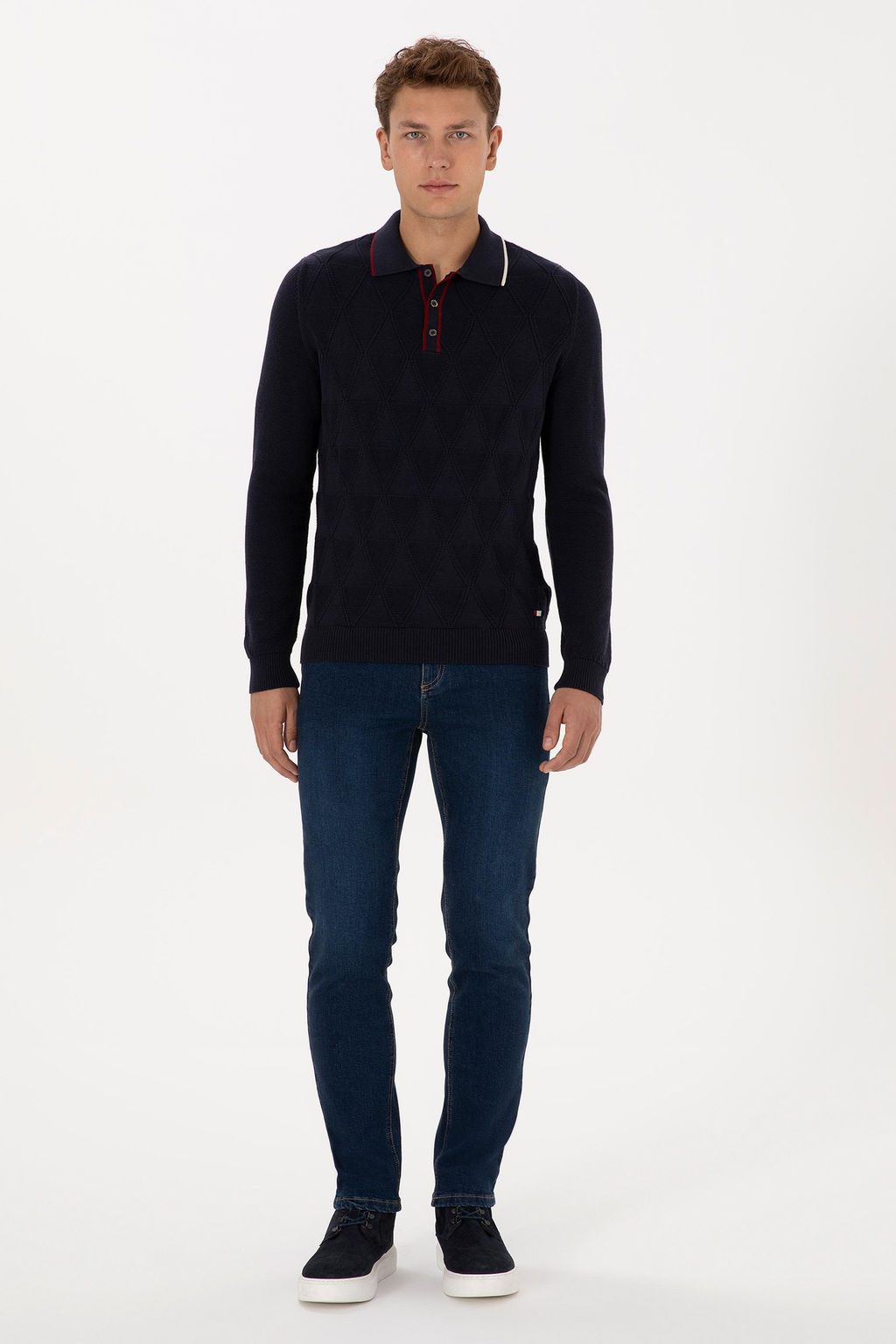 Erkek Regular Fit Polo Yaka Lacivert Kazak