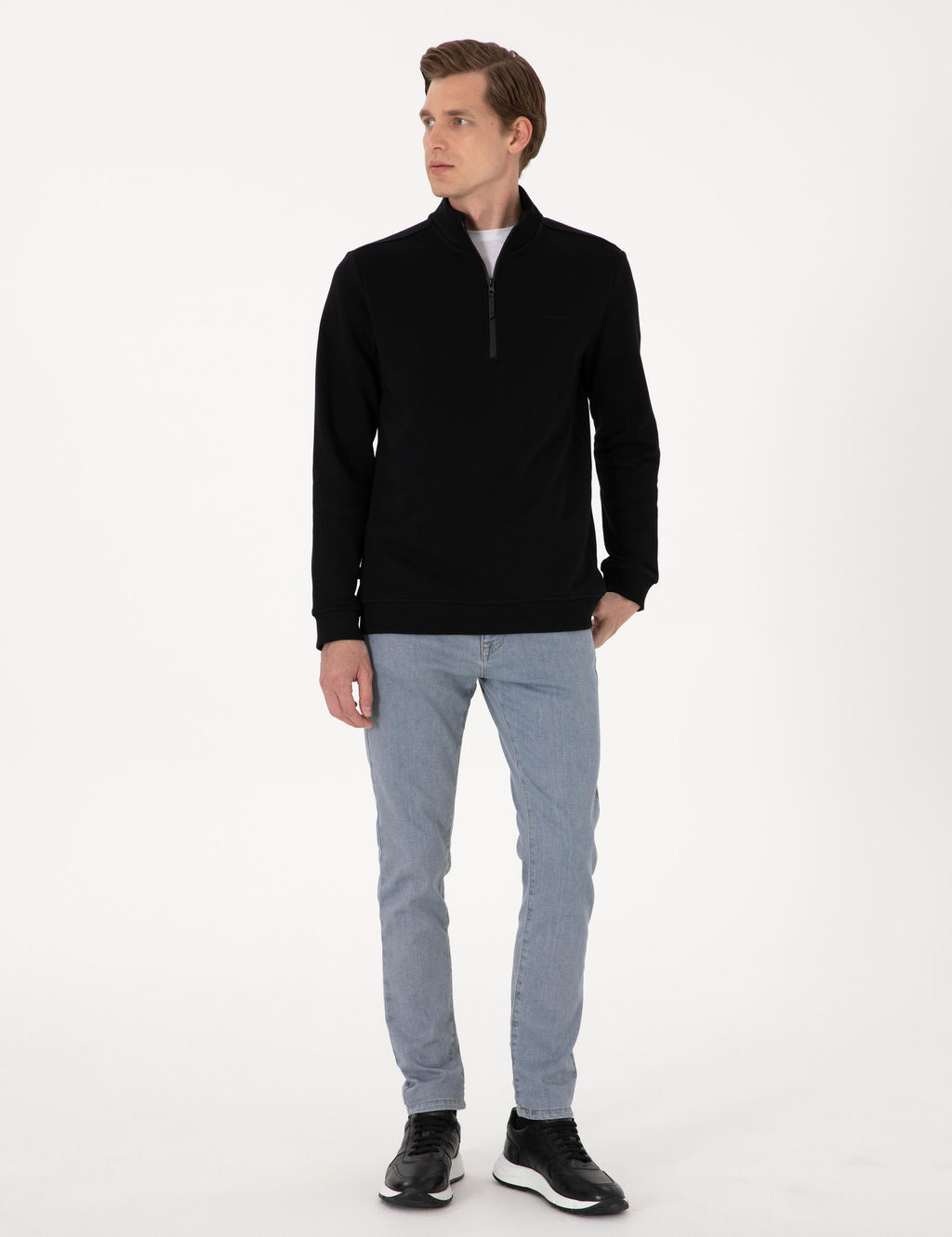 Siyah 3 _plik Regular Fit Fermuarl_ Dik Yaka Basic Sweatshirt - Pierre cardin фото 4
