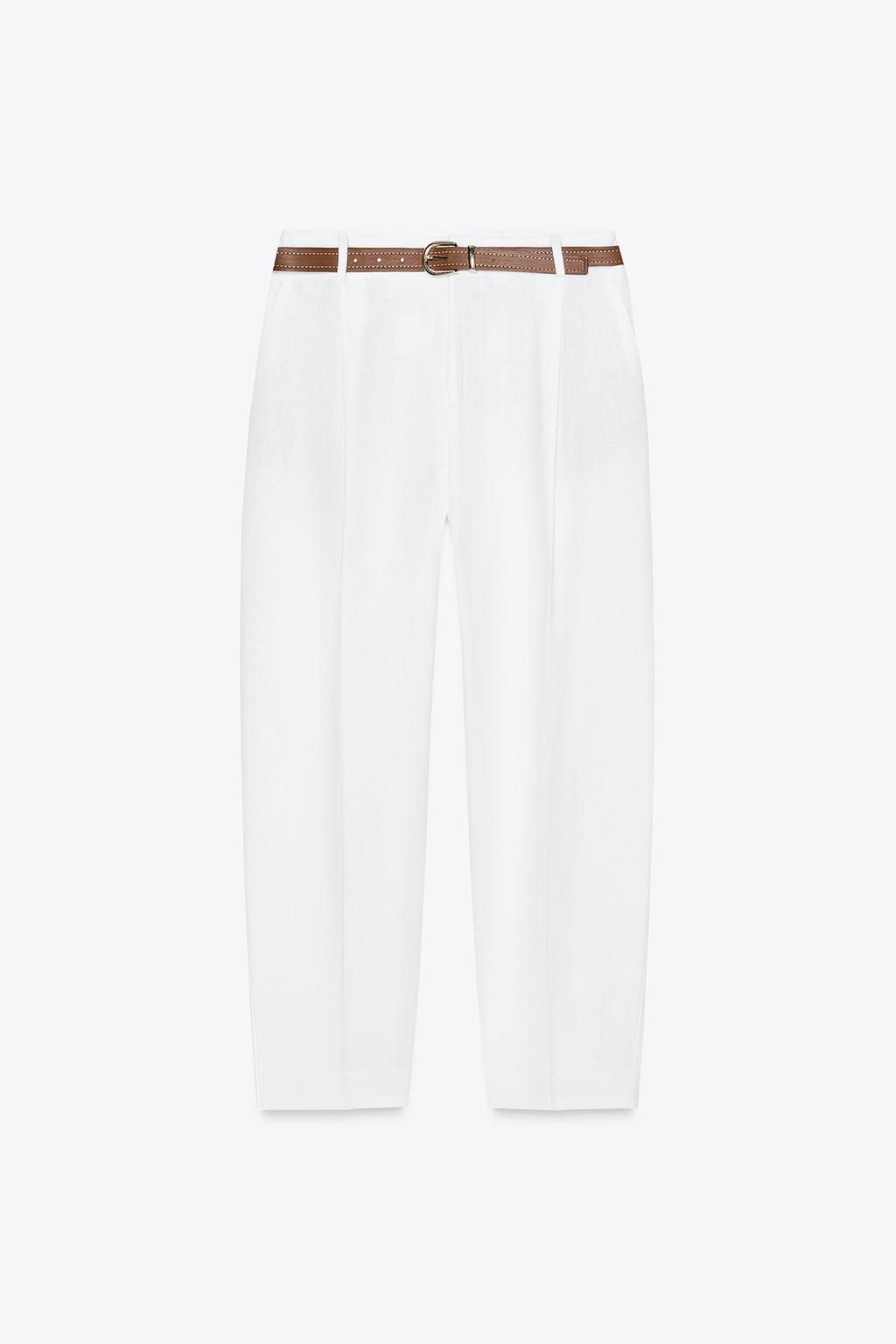 LINEN BELTED STRAIGHT-LEG TROUSERS - Zara фото 13