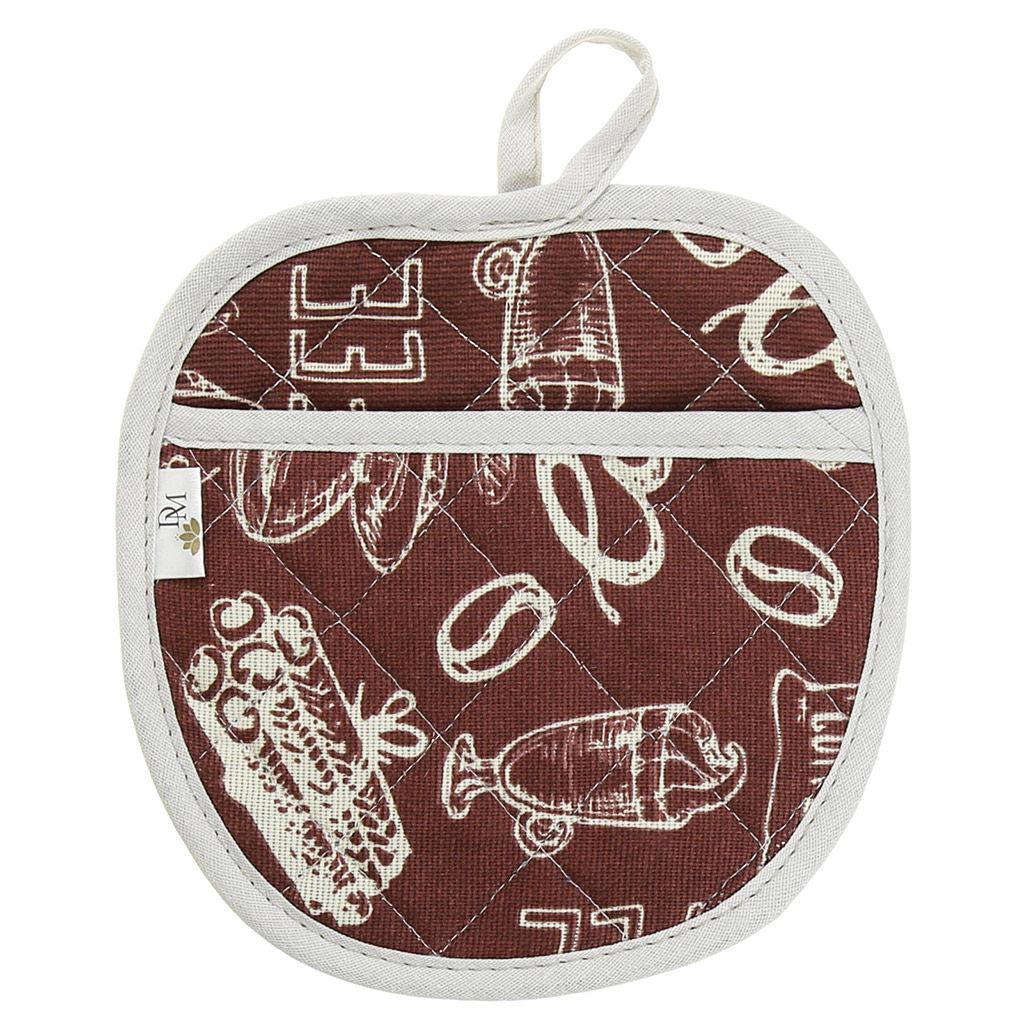 Прихватка с запахом 19х19см Эспрессо, вид 1, форма Яблоко, рогожка 171г/м2, хлопок 100%, наполнитель - ватин 280г/м2, на пластмассовом подвесе, Домашняя мода (Россия)  фото 2