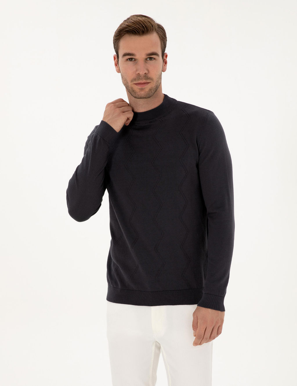 Gri Slim Fit %100 Pamuk _eyrek Bal_k__ Yaka Triko Kazak
