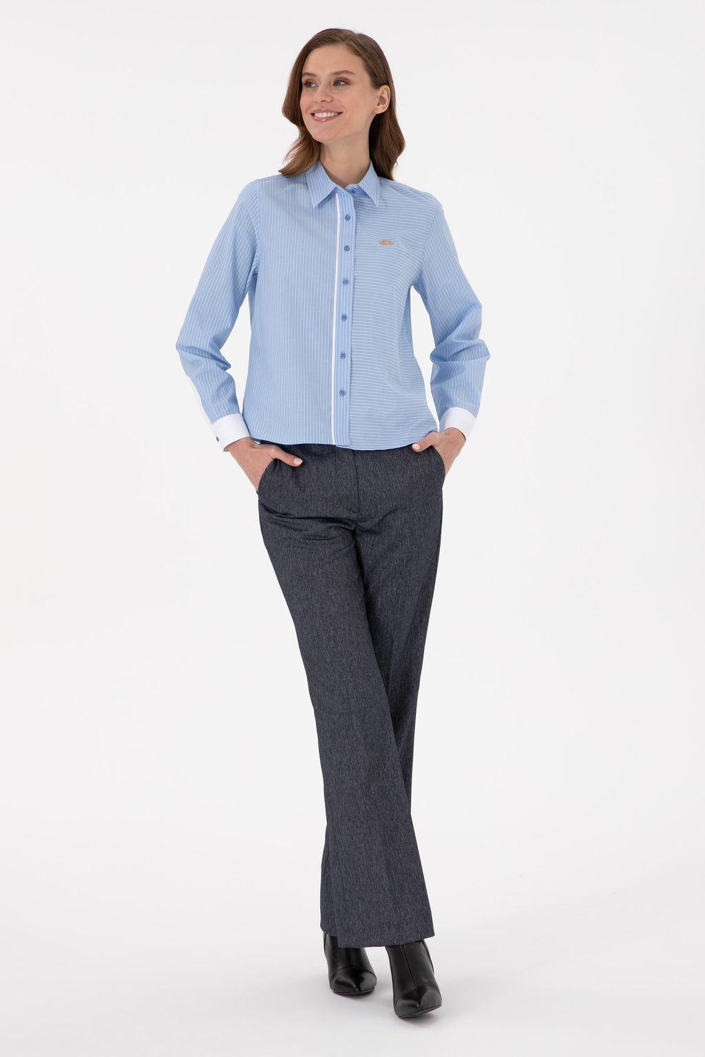 Kad_n _ndigo Slim Flare Fit Kanvas Pantolon