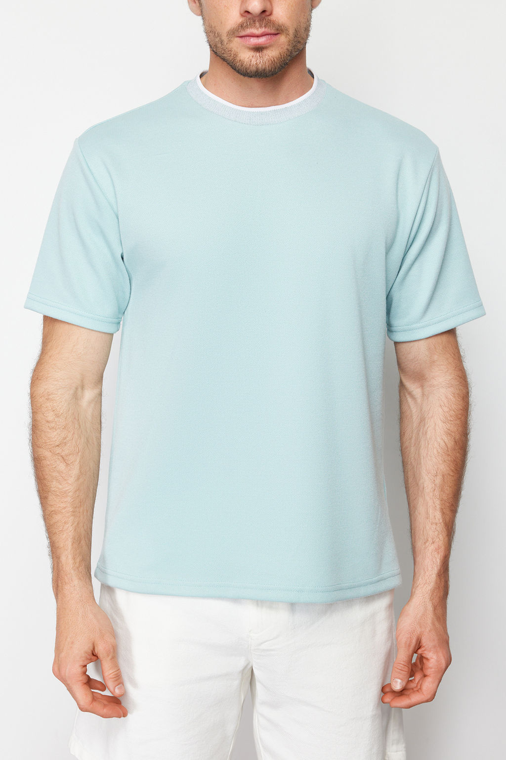 TRENDYOL MAN Premium Tas Oversize/Genis Kesim Triko Bantl? Dokulu Pike T-Shirt TMNSS23TS00079 - Trendyolmilla фото 43