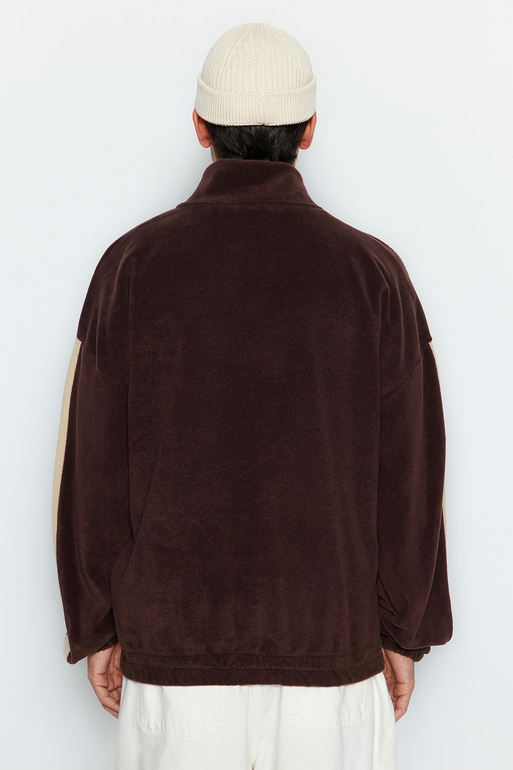 Kahverengi Unisex Oversize/Genis Kesim Dik Yaka Fermuar Anti-pilling Polar Sweatshirt TMNAW24SW00034