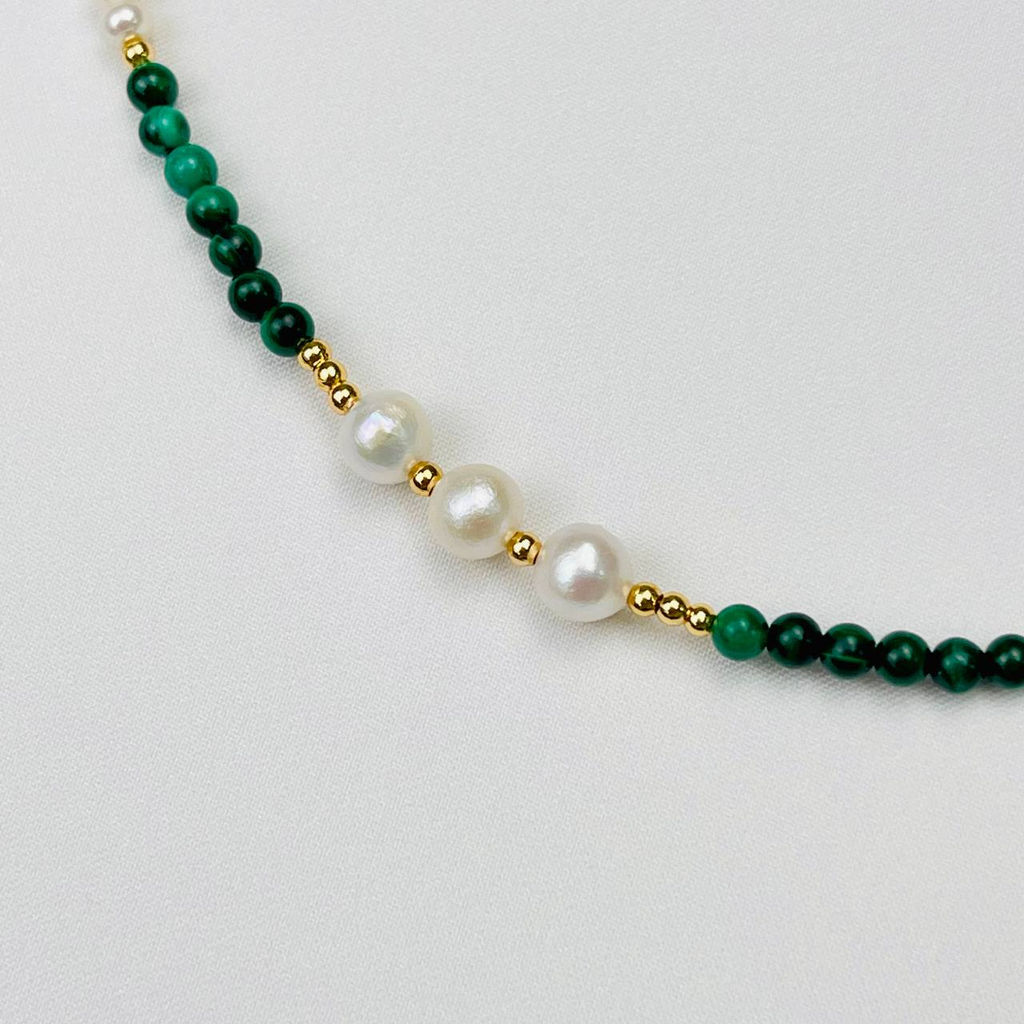 Колье из Малахита и Жемчуга 38 см +