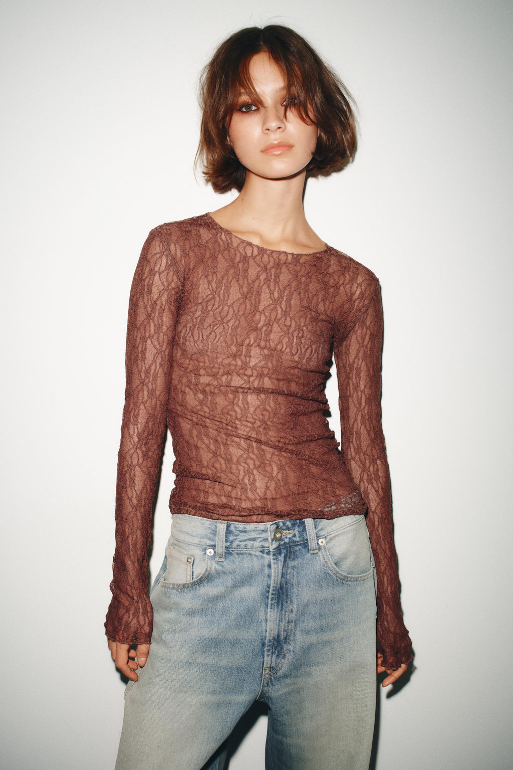 LONG SLEEVE LACE TOP - Zara фото 2