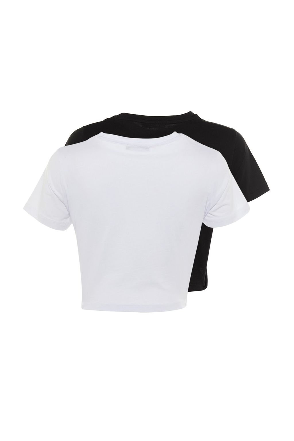 Siyah-Beyaz 2li Paket %100 Pamuk Crop Bisiklet Yaka Orme T-Shirt TWOSS20TS1480