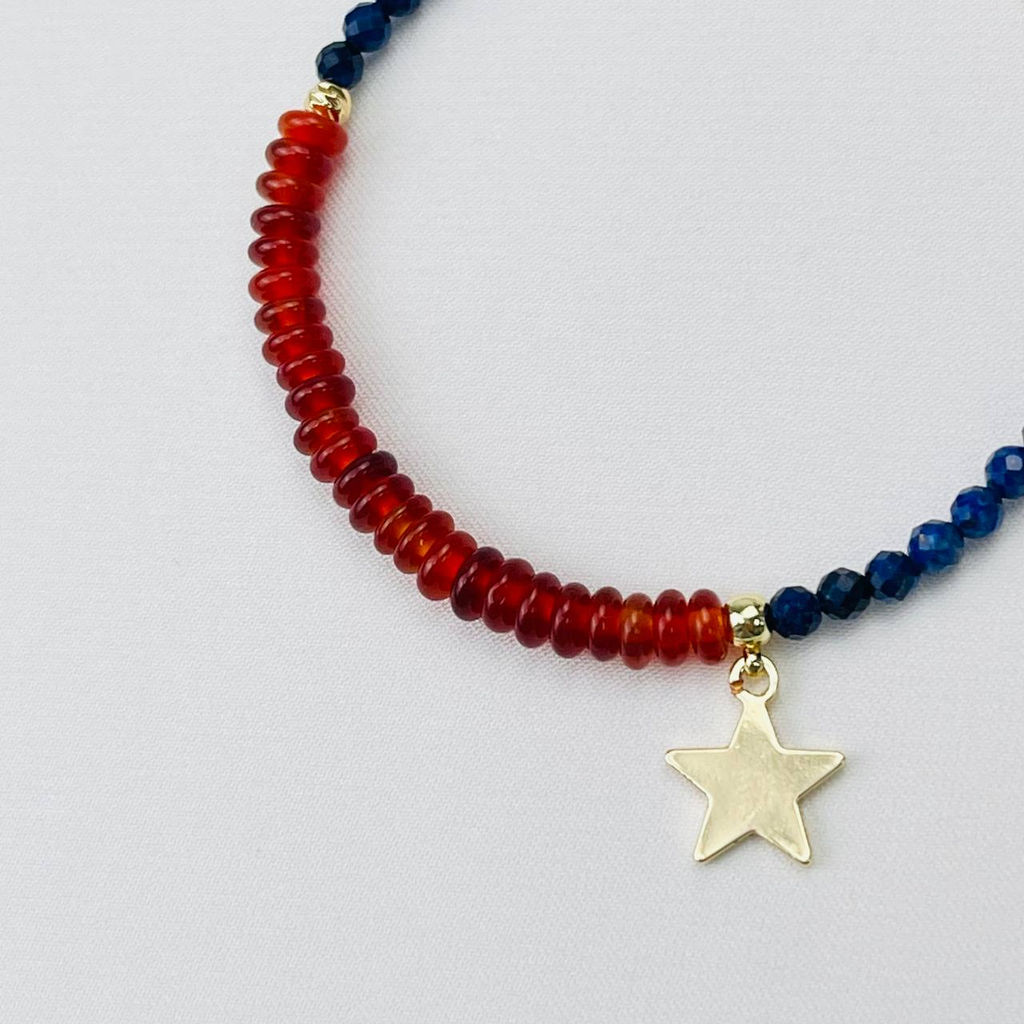 Браслет из Лазурита и Сердолика с подвеской "Звезда" 18,5 см +