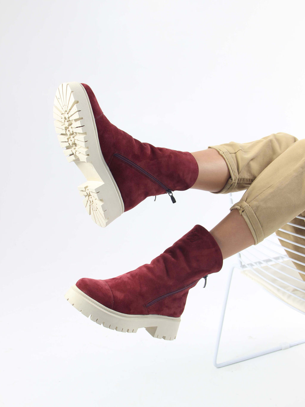 Ботинки 233.2094be. Бордо замша/Шерсть