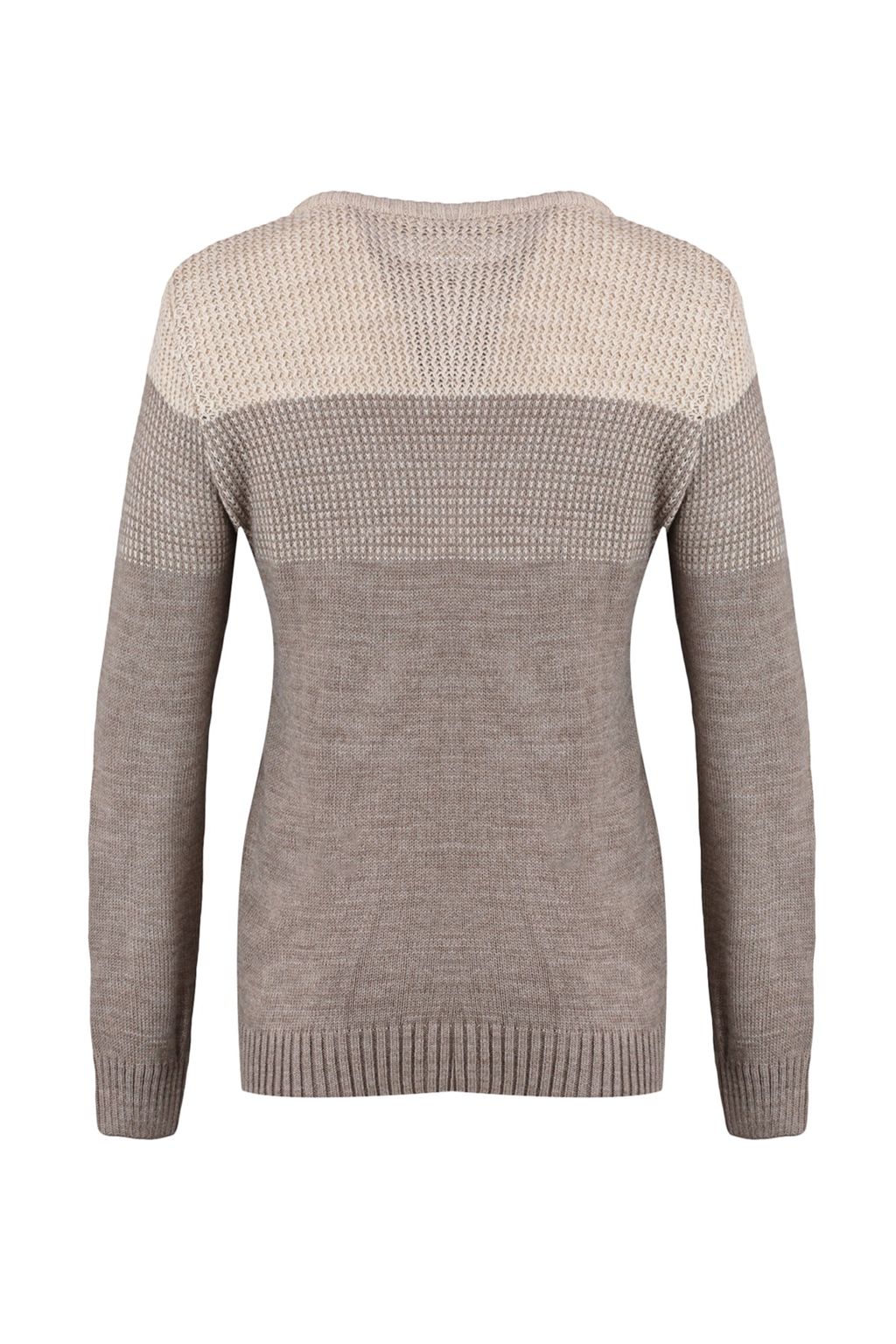 TRENDYOL MAN Bej Slim Fit Dar Kesim Bisiklet Yaka Renk Bloklu Kazak TMNAW21KZ0543 - Trendyolmilla фото 8