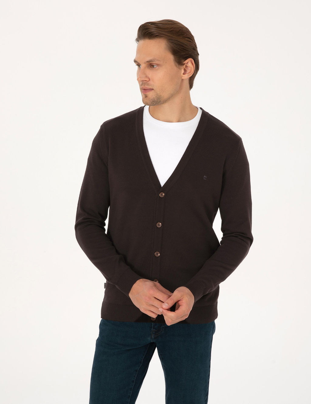 Koyu Kahverengi Slim Fit Basic D__meli Triko H_rka - Pierre cardin фото 3