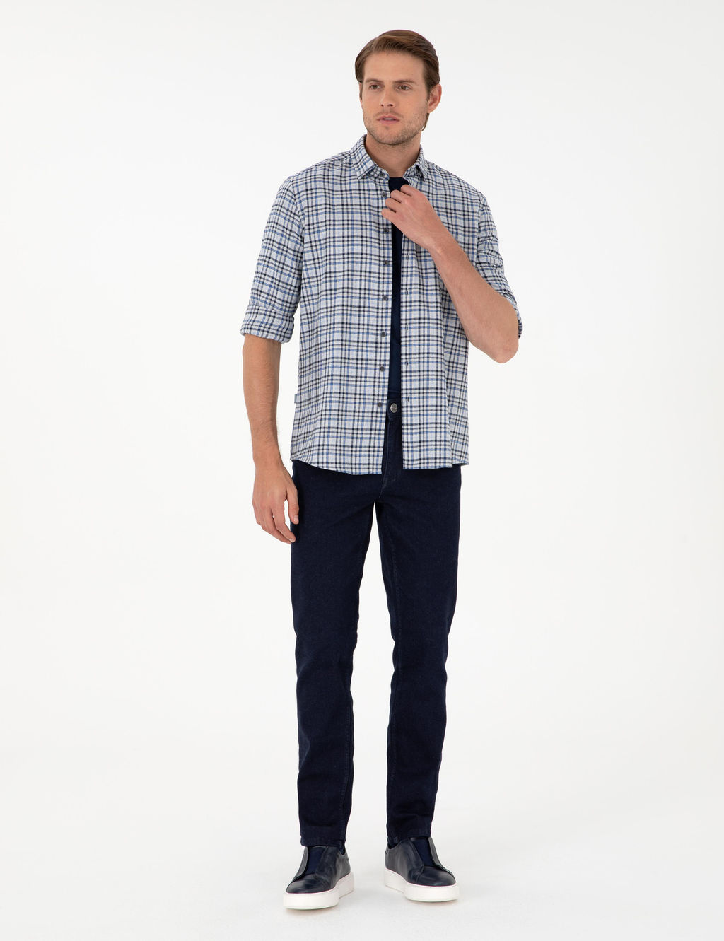 _ndigo Regular Fit Ekose Oduncu Uzun Kollu G_mlek - Pierre cardin фото 4