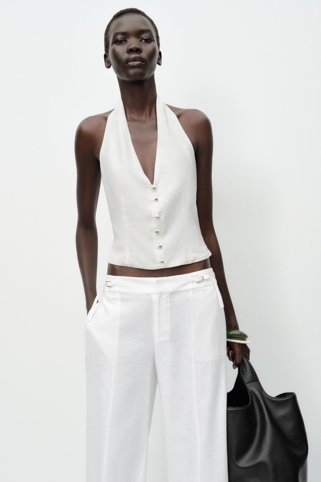 LINEN BLEND WIDE-LEG TROUSERS WITH BUCKLES - Zara фото 12