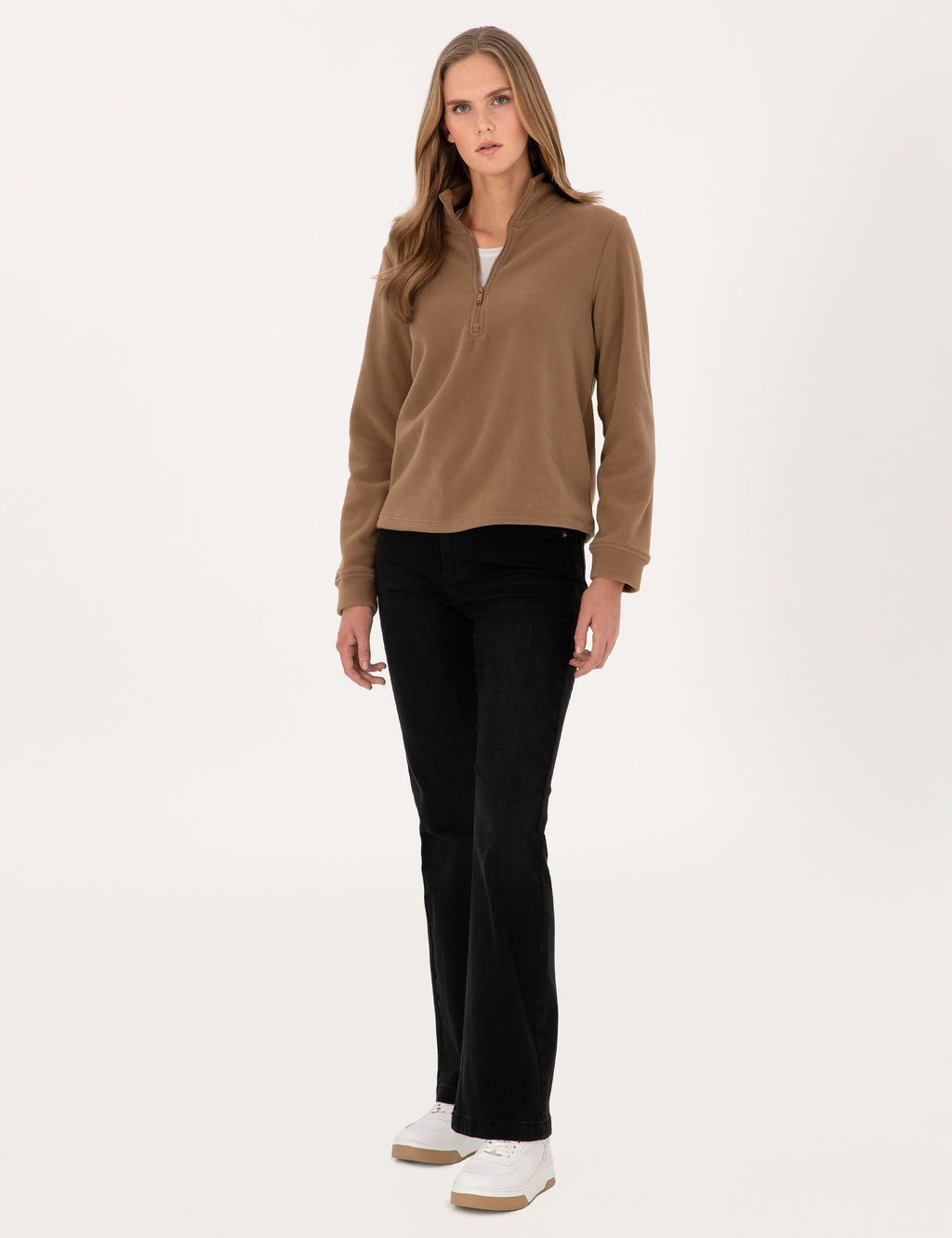 Camel Comfort Fit Fermuarl_ Polar Sweatshirt