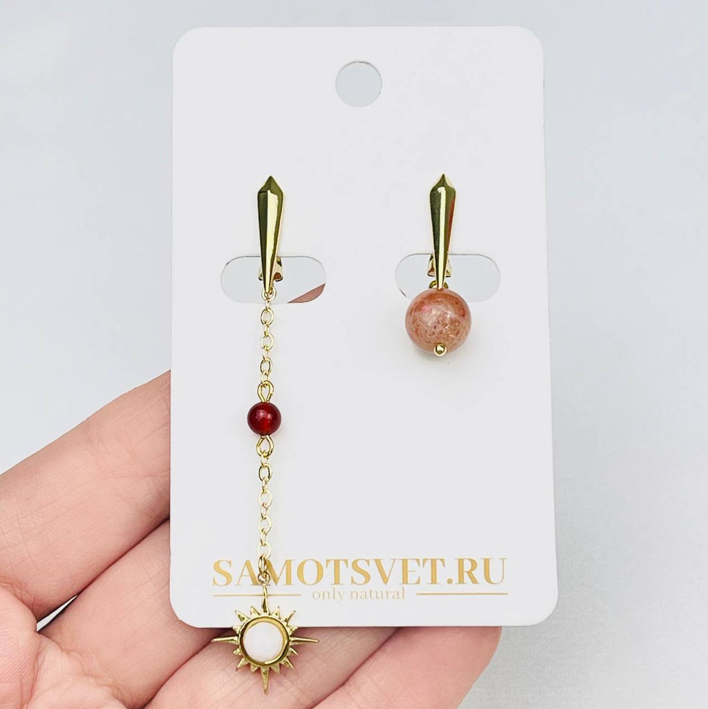 Серьги из Солнечного камня, Сердолика и Перламутра