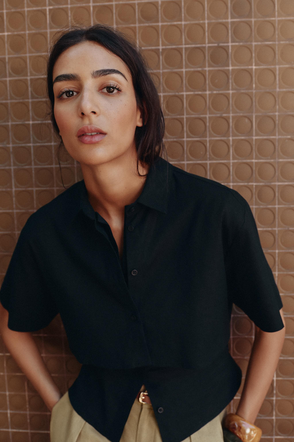 FITTED DOUBLE-LAYER LINEN BLEND SHIRT - Zara фото 9