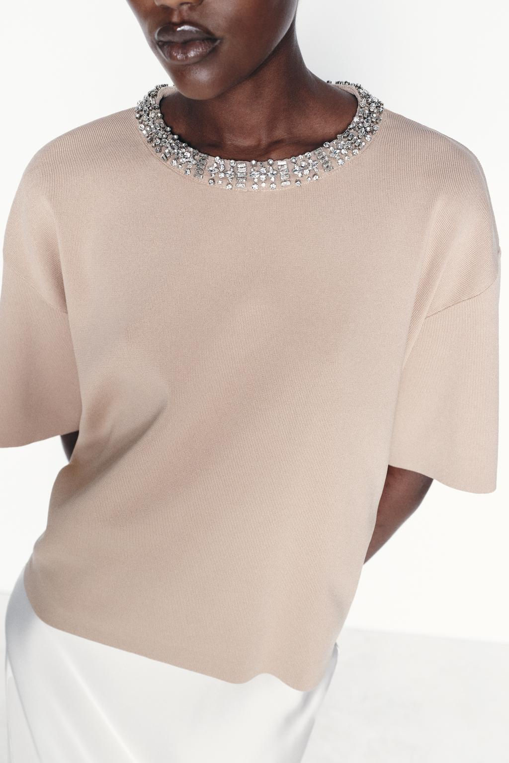 PLAIN KNIT SWEATER WITH RHINESTONE BEADS - Zara фото 3