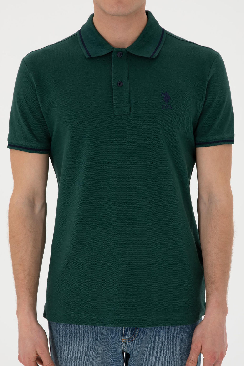 Erkek Slim Fit Polo Yaka Koyu Ye_il Basic Ti__rt Sepette S_rpriz _ndirim - U.s. polo assn фото 7
