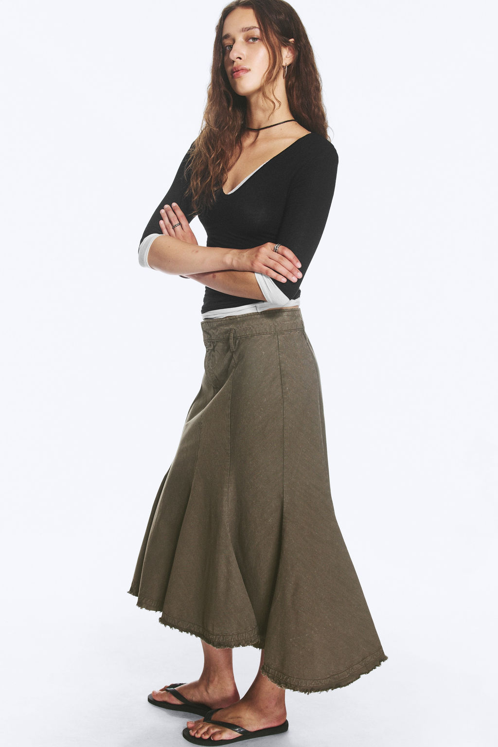 Falda midi de algod?n desflecada - H&m фото 4