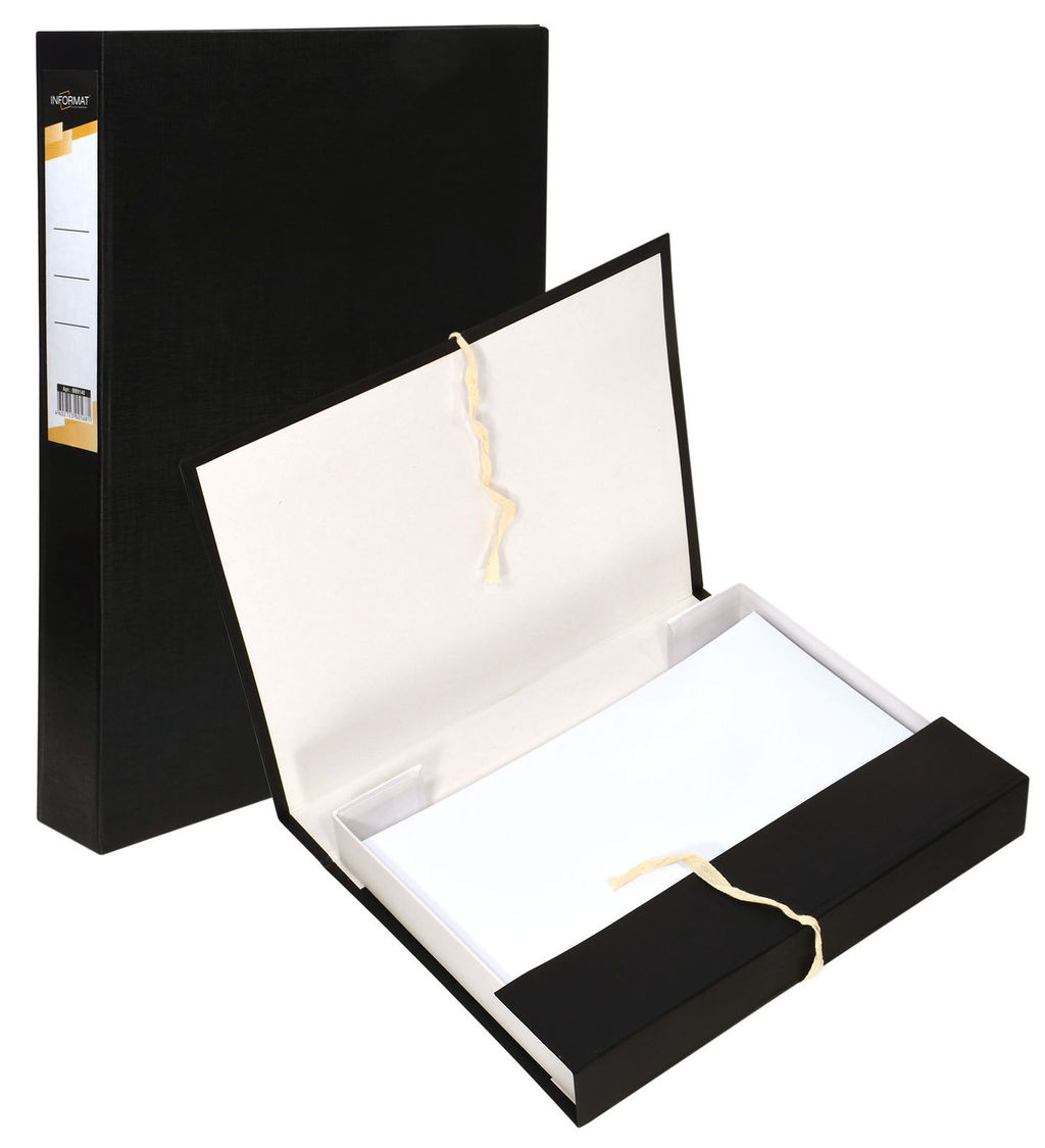 Короб архивный INFORMAT 40 мм А4 ассорти бумвинил, 2 завязки, вместимость до 400 листов со...