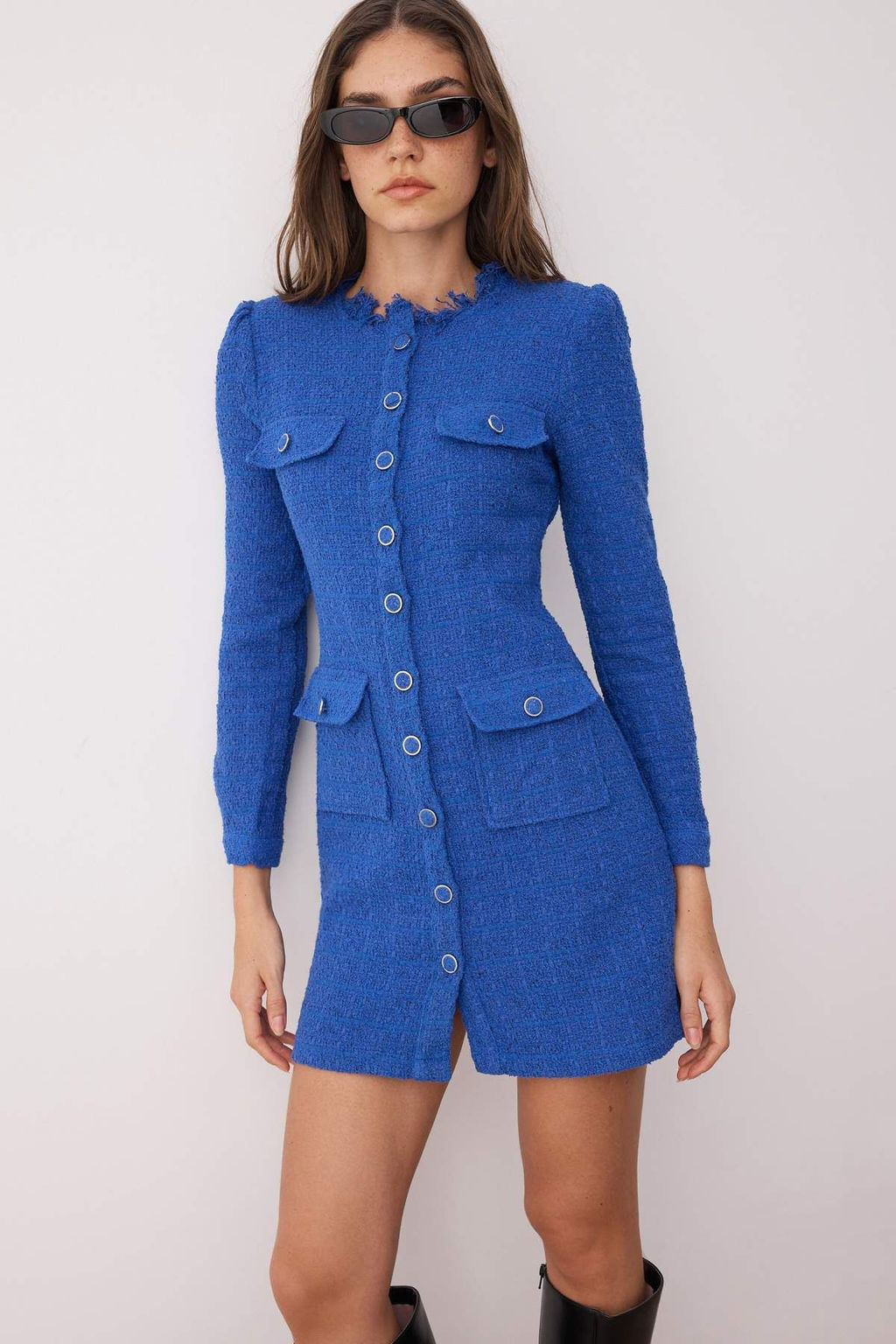 TRENDYOLMILLA Saks Duz Kesim Tuvit Ceket Dokuma Elbise TWOAW24EL00405  фото 2