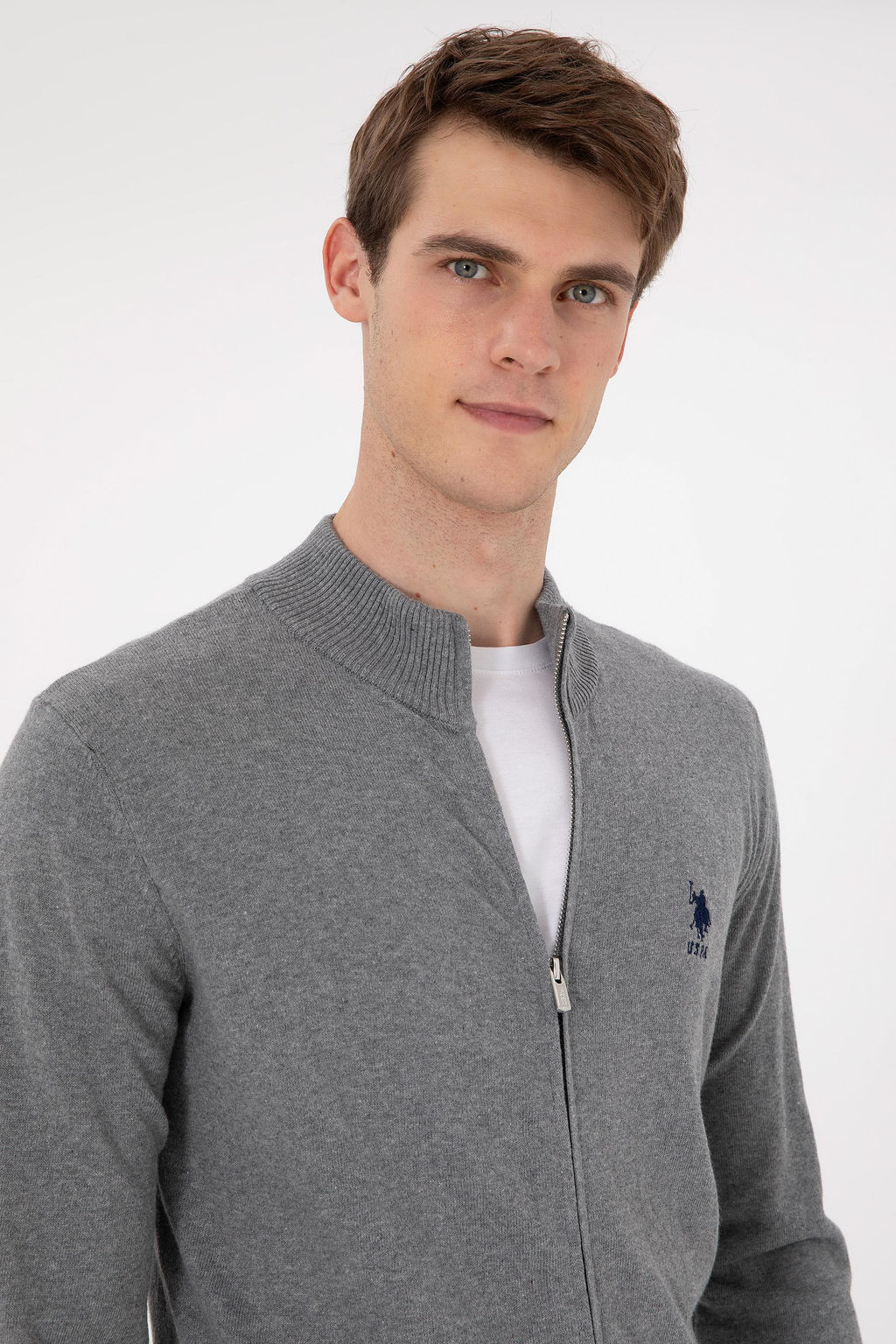 Мужской серый меланжевый базовый трикотажный кардиган Неожиданная скидка в корзине - U.s. polo assn фото 2