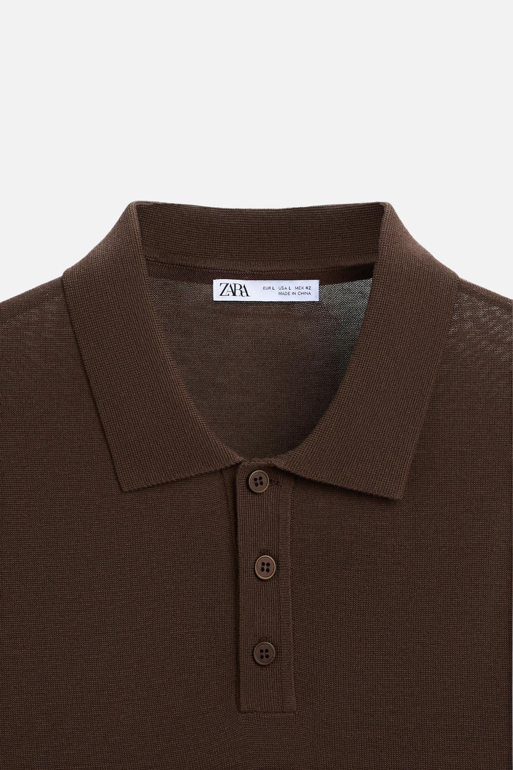 COTTON AND SILK KNIT POLO SHIRT - Zara фото 10