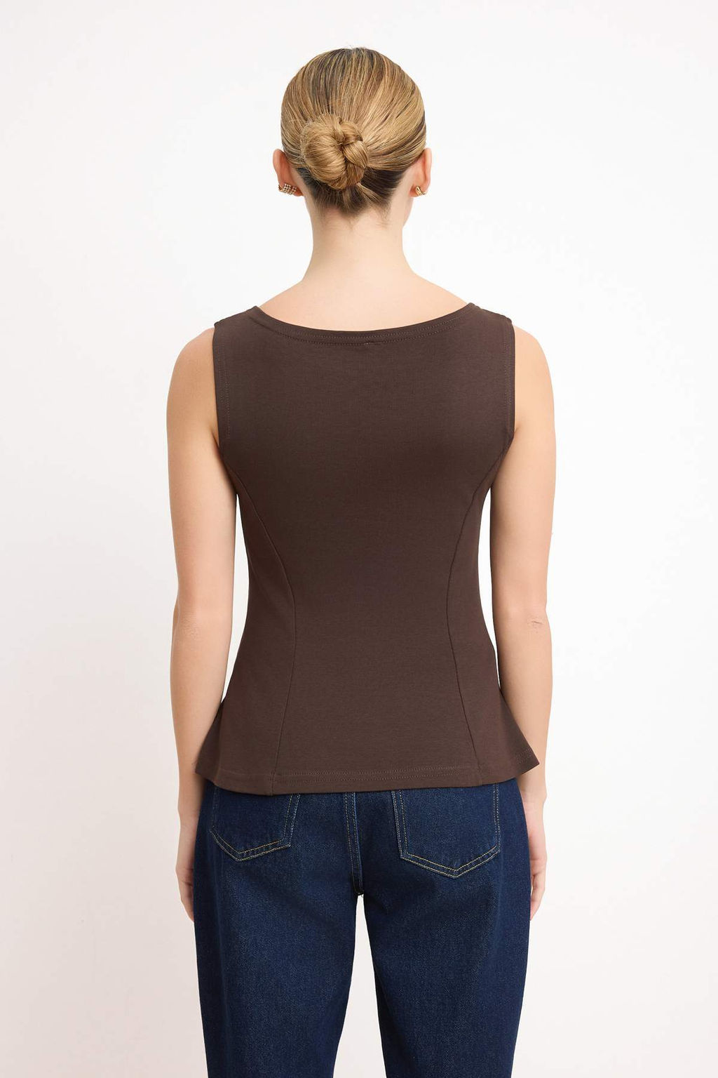 Kahverengi S?f?r Kol Bisiklet Yaka Esnek Orme Bluz TWOSS25BZ00604