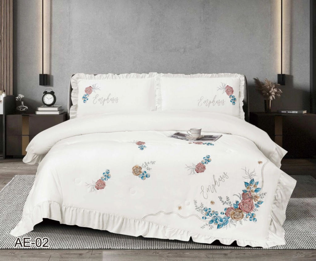 КПБ EFOR COTTONI с вышивкой "цветная роза" (AE-02), евро