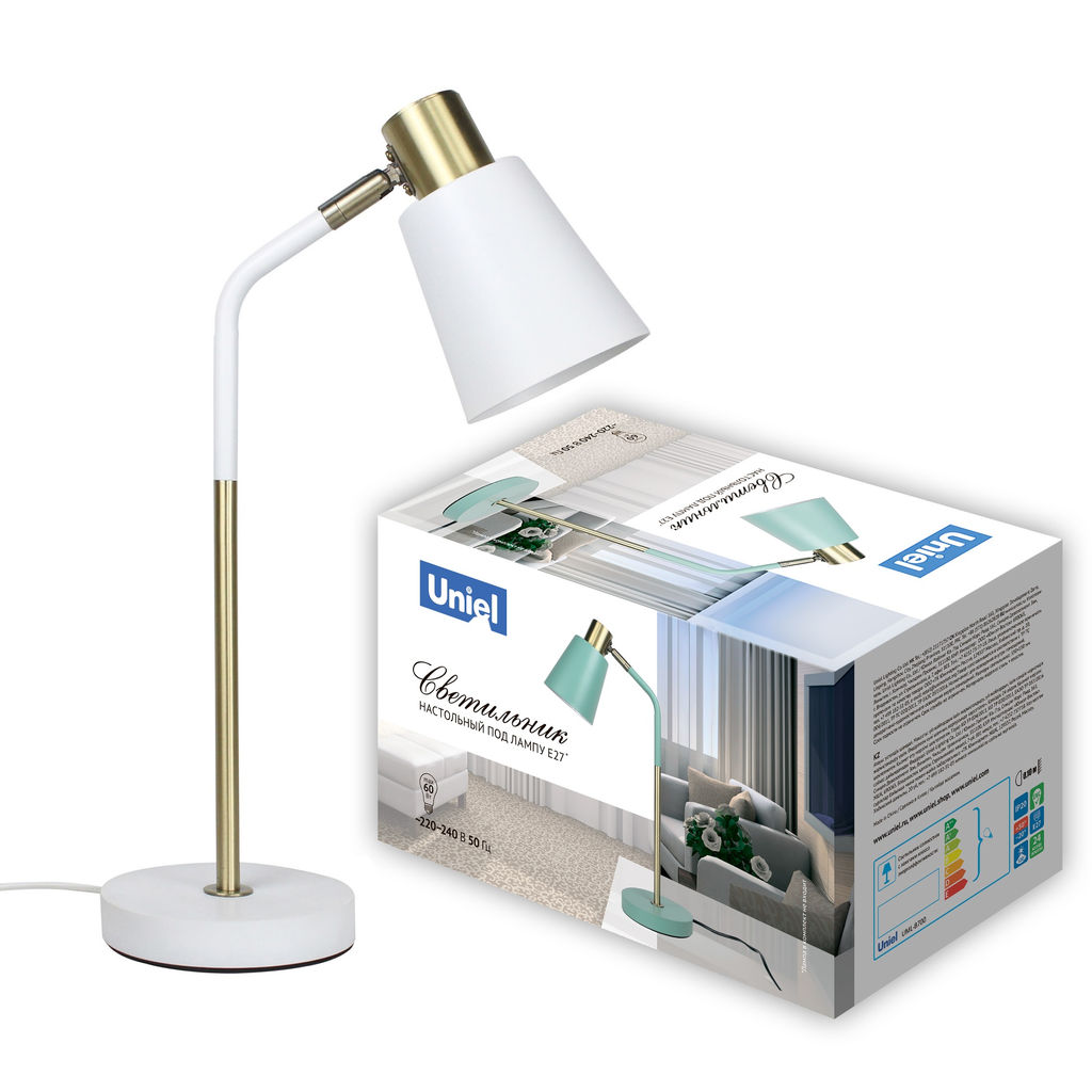 UML-B700 E27 WHITE Светильник настольный, 40W. Цоколь Е27. Механический выключатель. Белый. ТМ Uniel